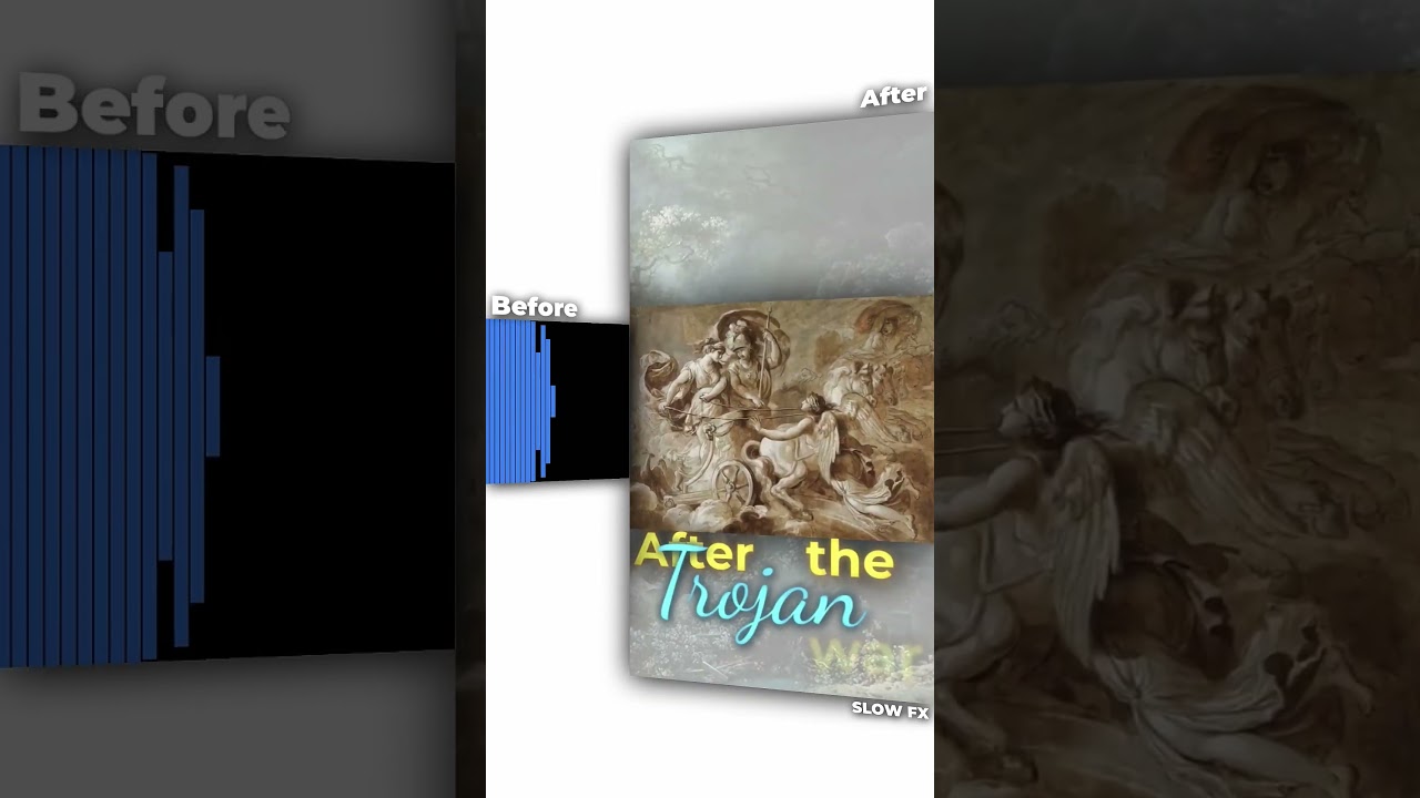 Before and after motion graphics showing a historical story